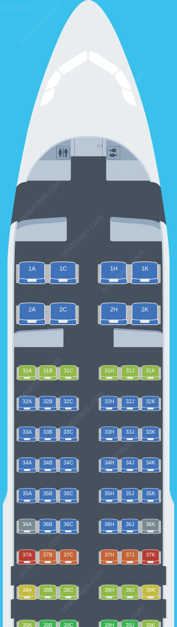 Juneyao Air Airbus A320-200 seatmap preview