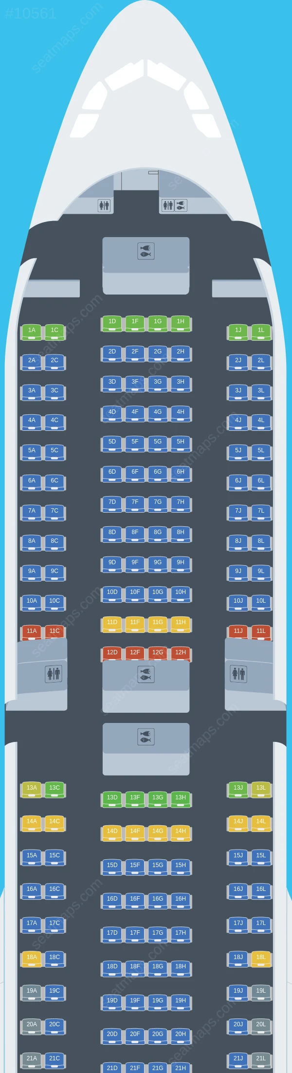 World 2 Fly Airbus A330-300 seatmap preview
