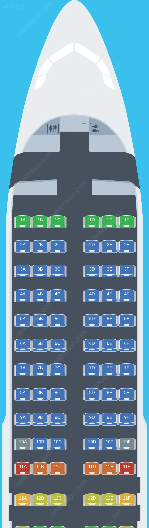 Freebird Airlines Europe Airbus A320-200 seatmap preview