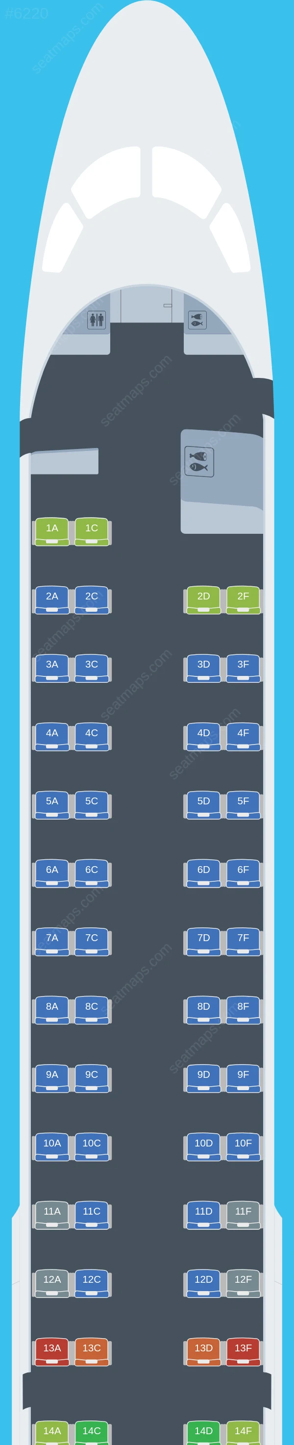 Tianjin Airlines Embraer E195 seatmap preview