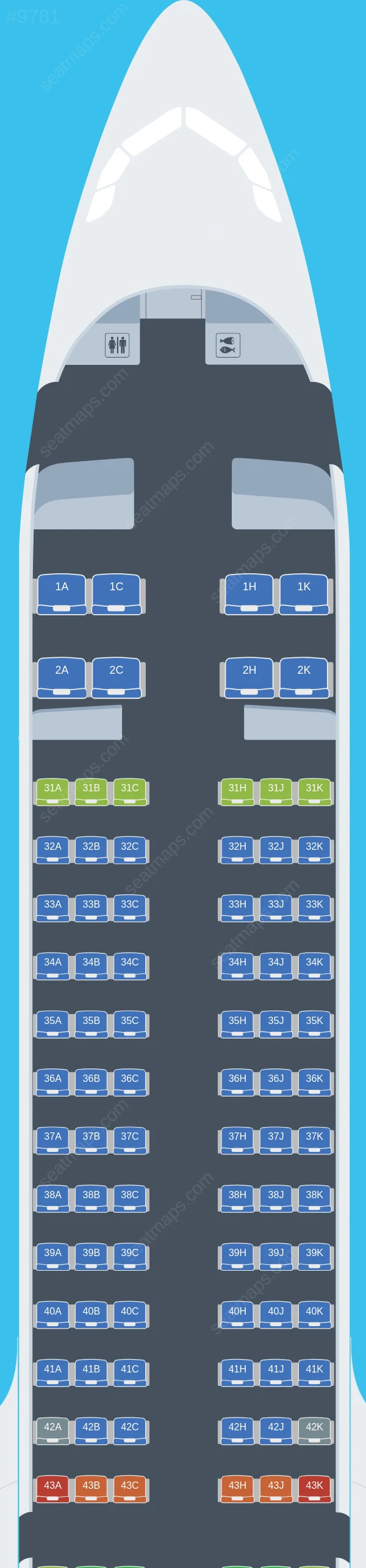 Juneyao Air Airbus A321neo seatmap preview
