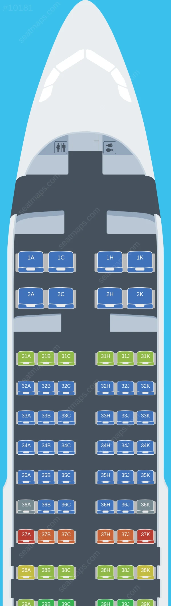 Juneyao Air Airbus A320neo seatmap preview