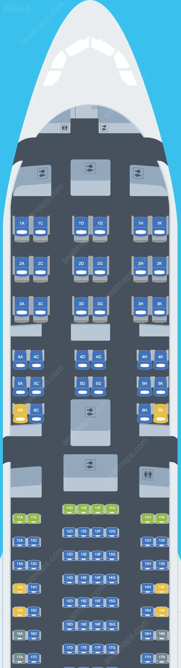 Схема салона Corsair International в самолете Airbus A330 A330-300 V.2