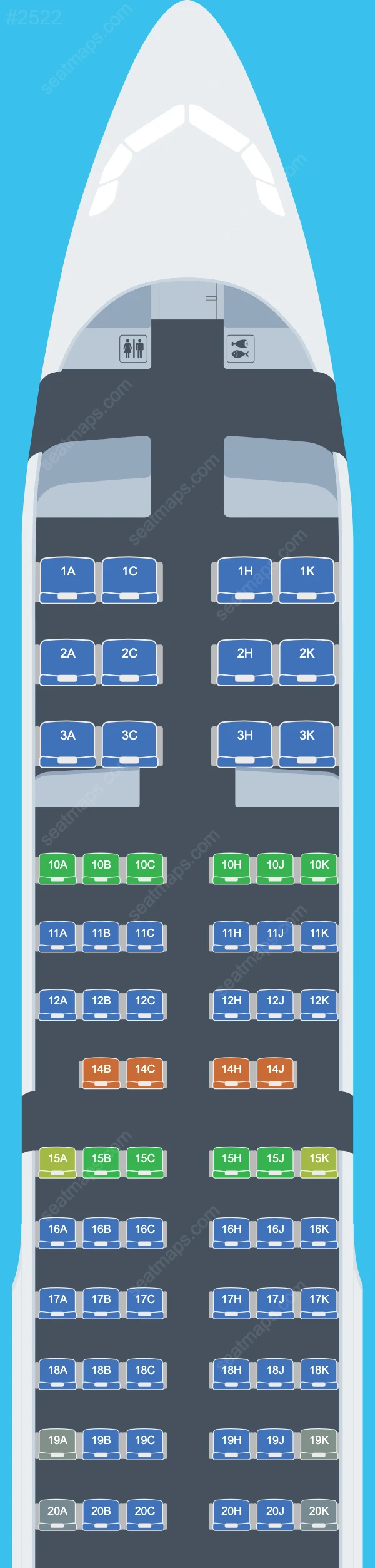Asiana Airlines Airbus A321-200 V.1 seatmap mobile preview