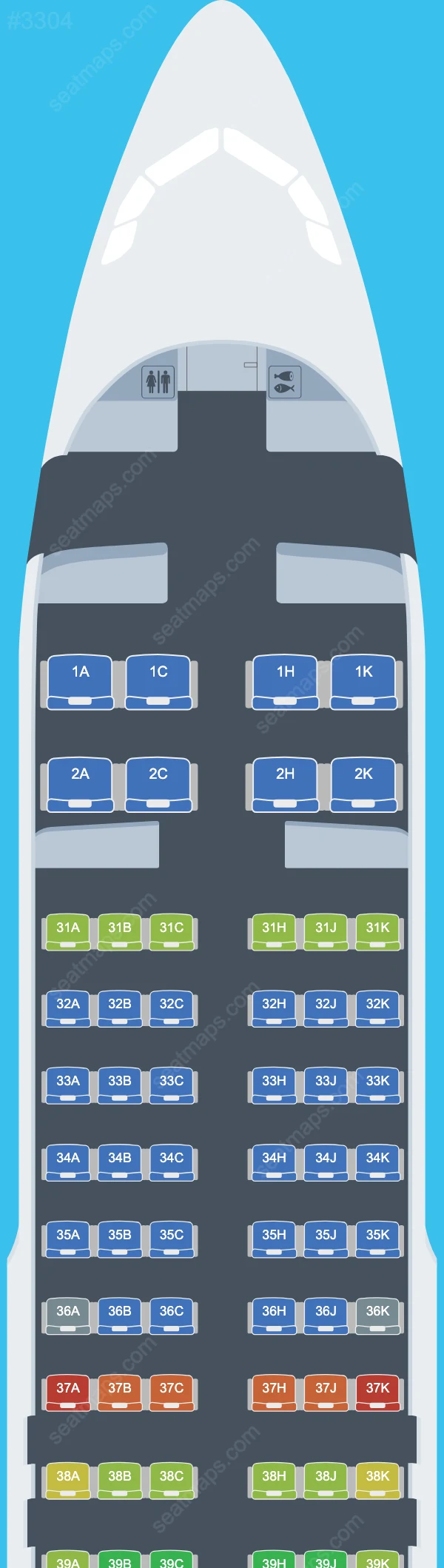 Juneyao Air Airbus A320-200 seatmap mobile preview
