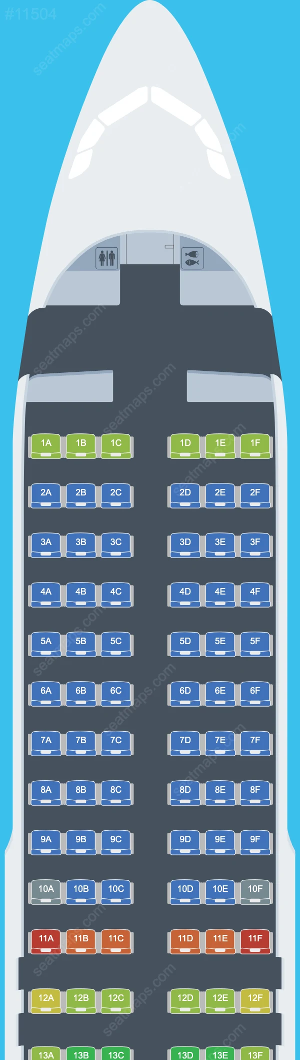 GlobalX Airbus A320 aircraft seat map  A320-200 V.3