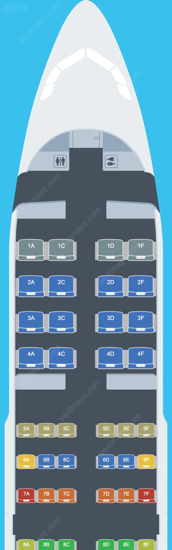 Схема салона Druk Air в самолете Airbus A319 A319-100