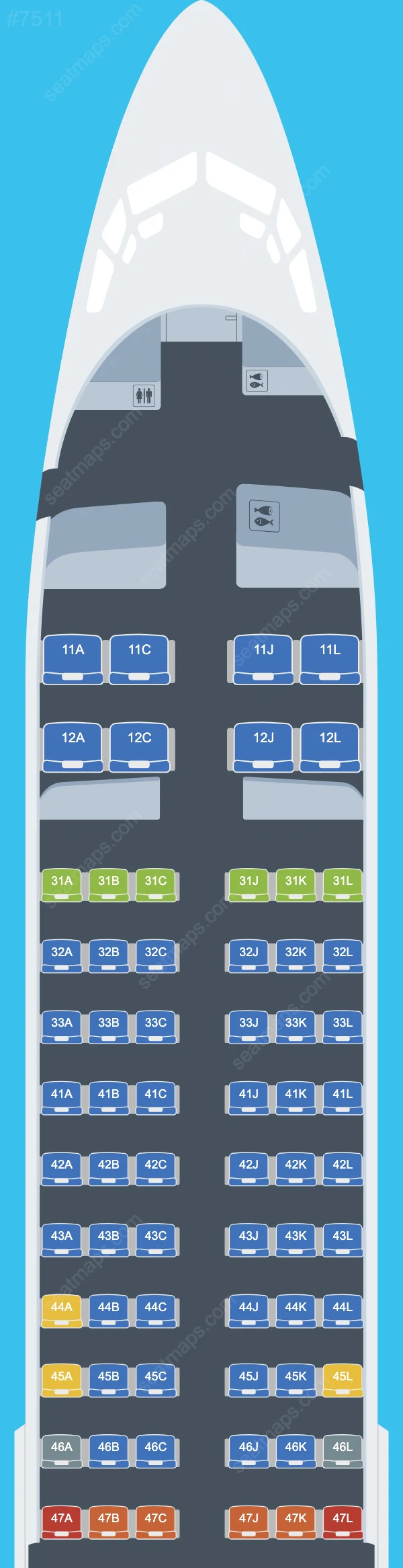Plans des sièges de l'avion Boeing 737-800 de Hebei Airlines 737-800 V.3