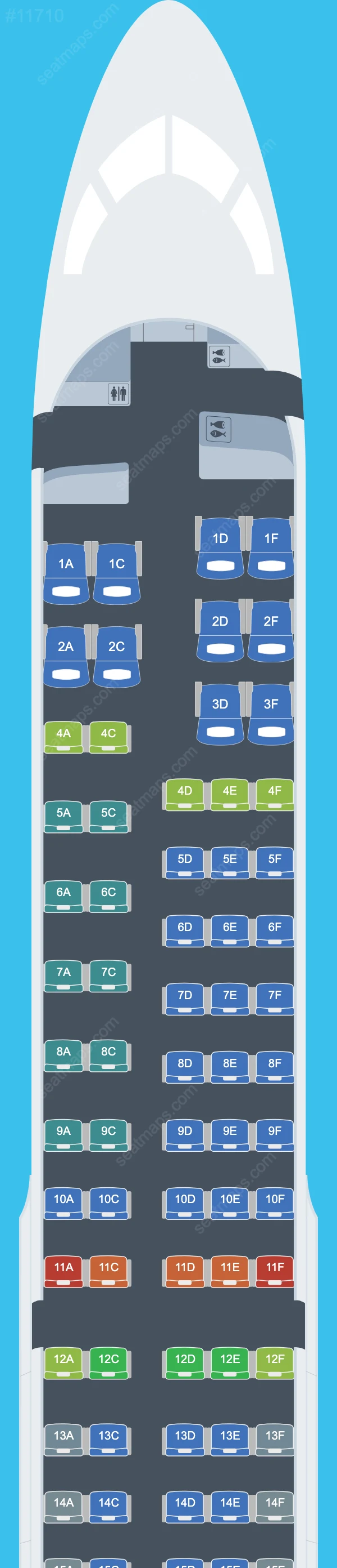 Plans des sièges de l'avion Airbus A220-300 de Qantaslink A220-300