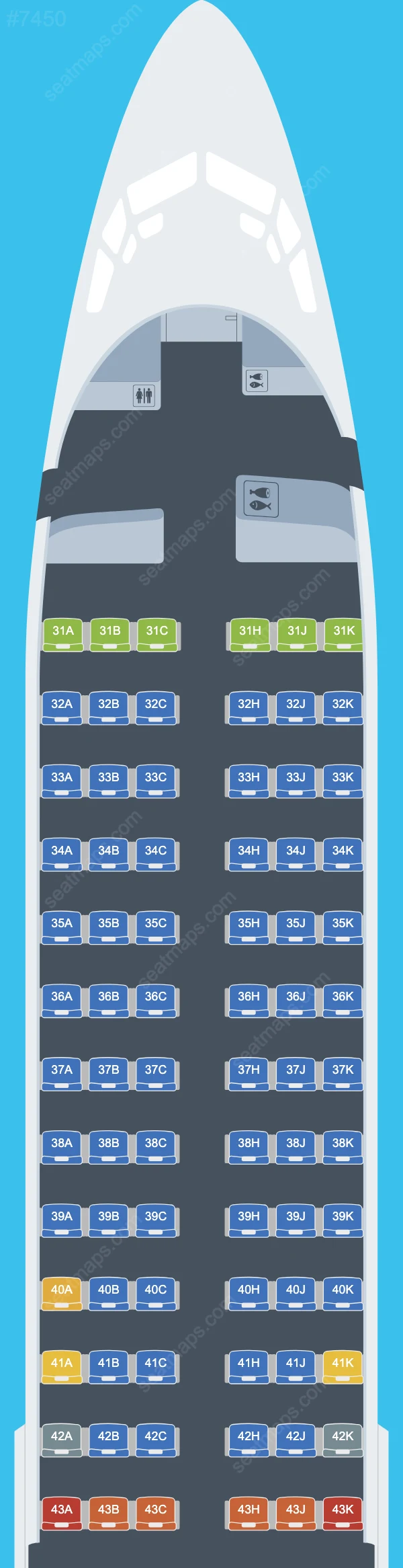 Plans des sièges de l'avion Boeing 737-800 de Fuzhou Airlines 737-800 V.2