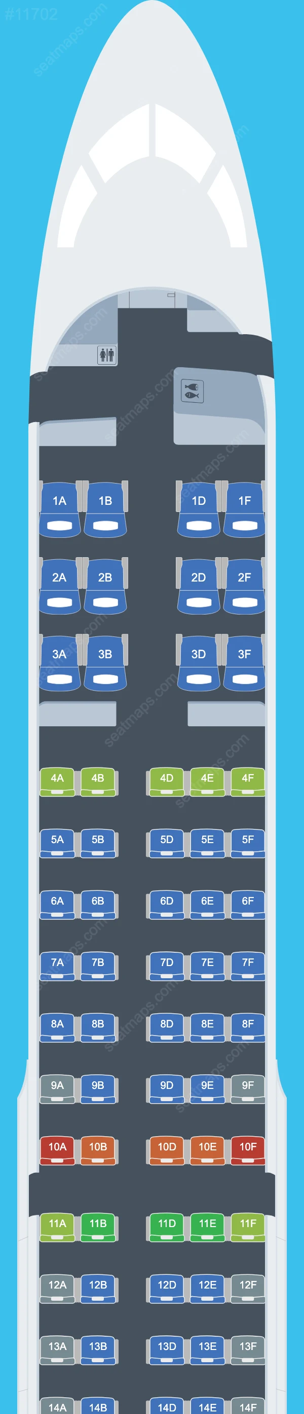 Plans des sièges de l'avion Airbus A220-300 de Ibom Air A220-300