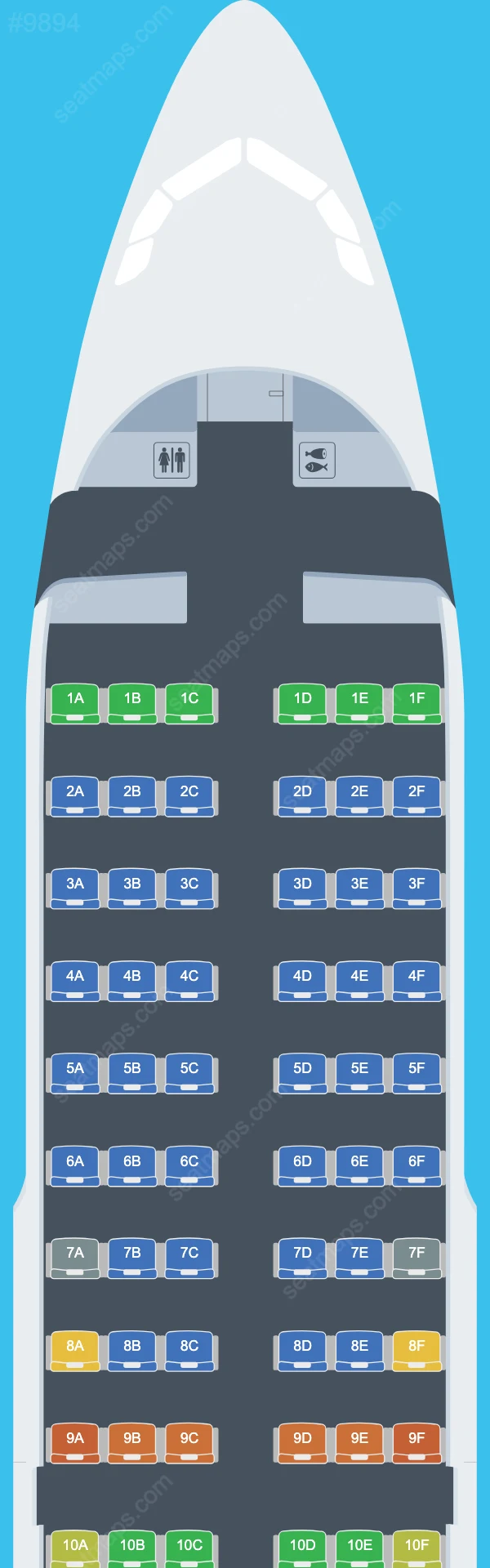 Схема салона Hi Fly в самолете Airbus A319 A319-100 V.1