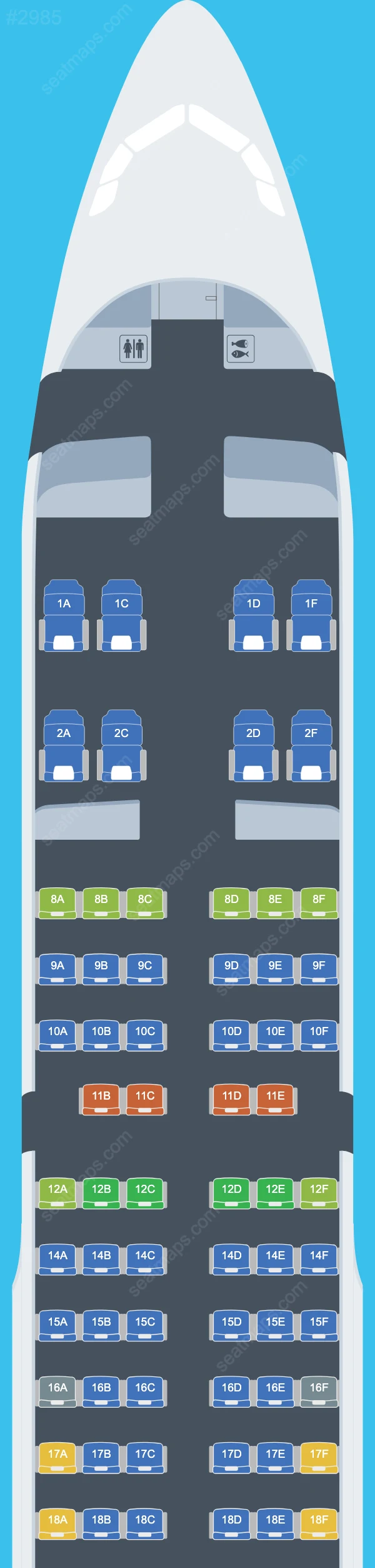 Схема салона Gulf Air в самолете Airbus A321 A321-200