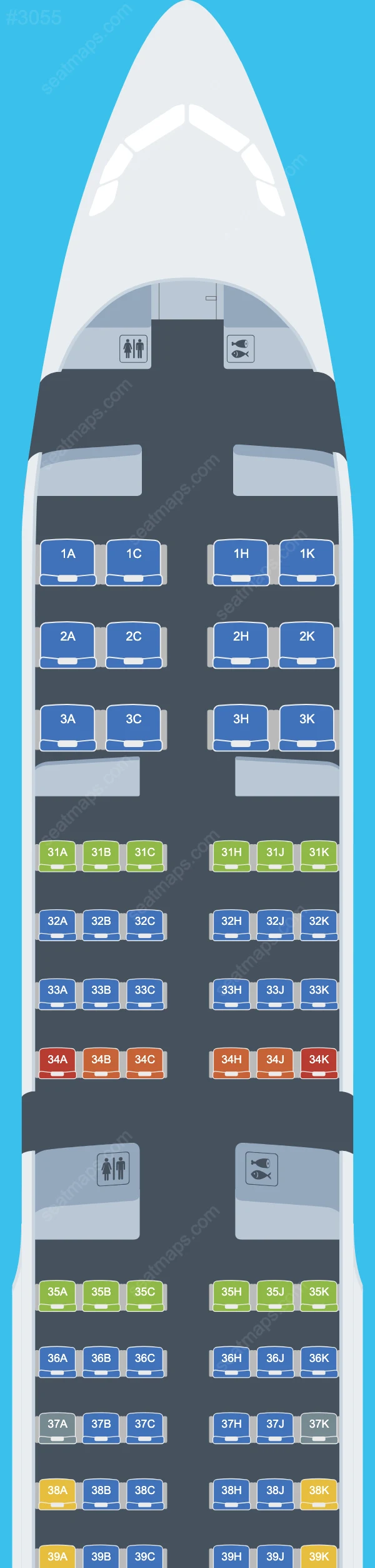 Схема салона China Southern в самолете Airbus A321 A321-200 V.5