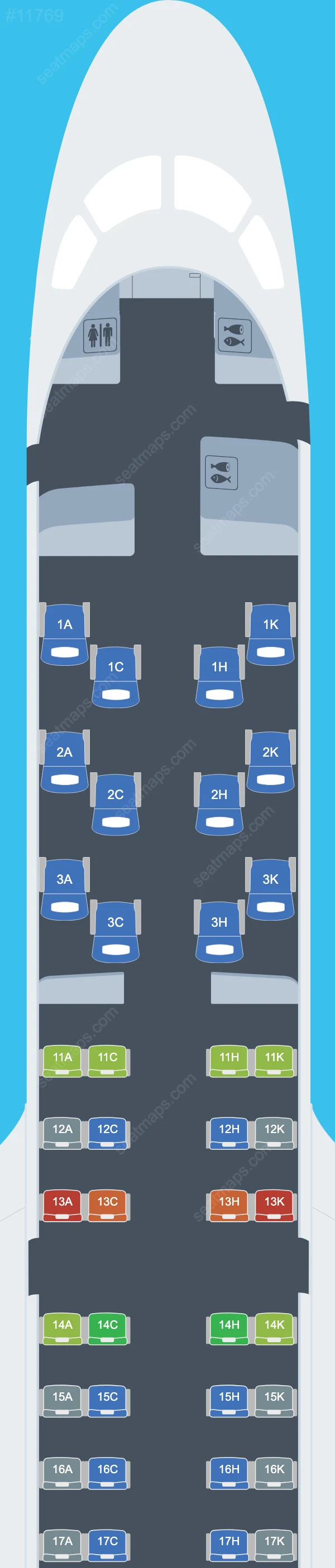 Plans des sièges de l'avion Embraer E190-E2 de Royal Jordanian E190 E2