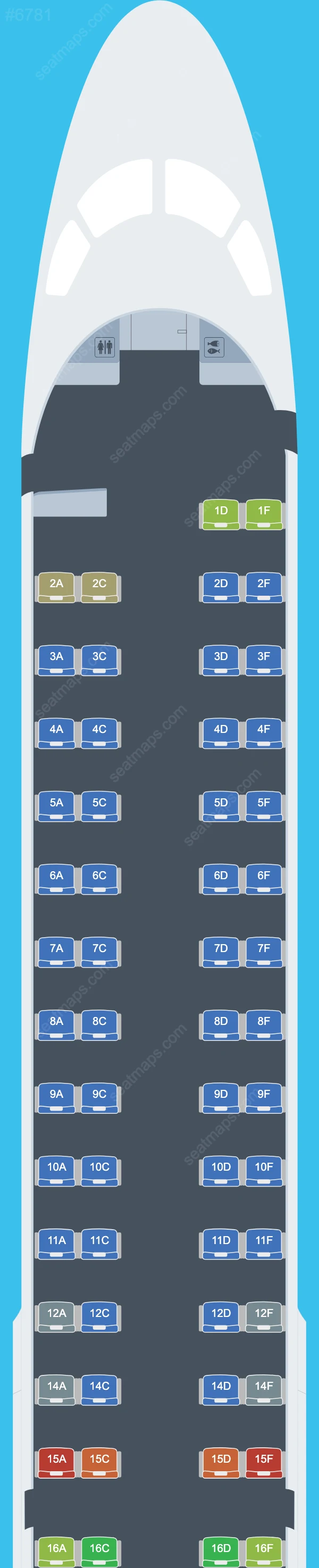 Plans des sièges de l'avion Embraer E195 de Aurigny Air E195