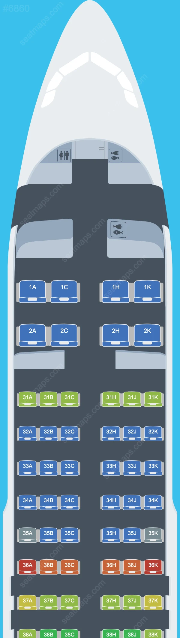 Chongqing Airlines Airbus A320 aircraft seat map  A320-200