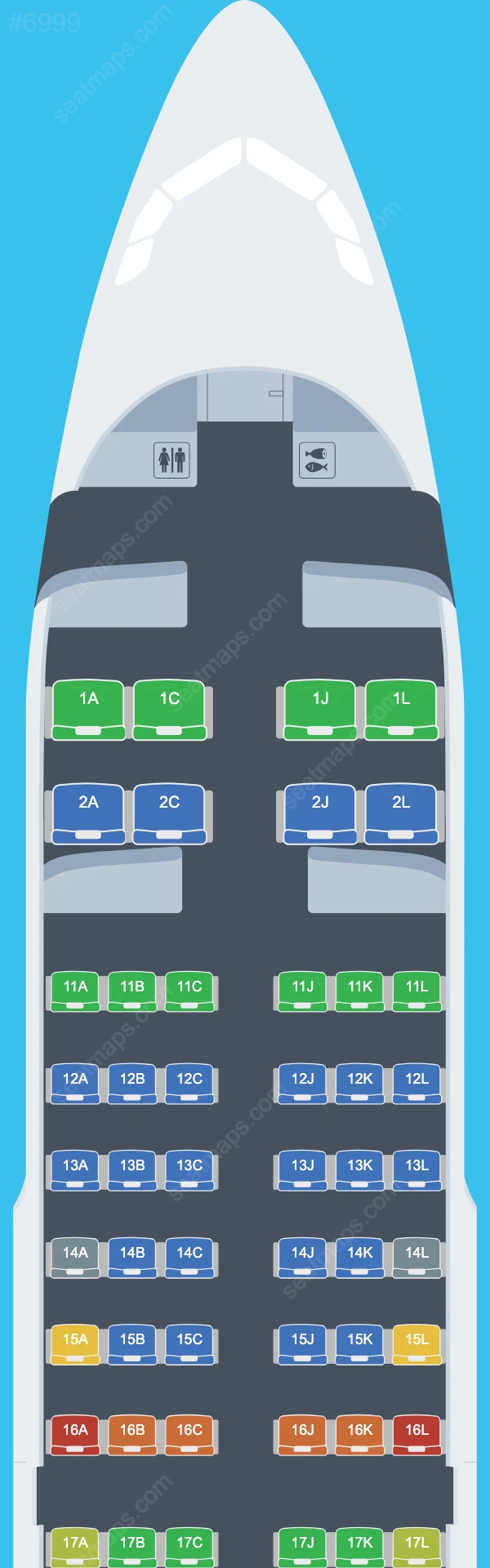 Схема салона Lucky Air в самолете Airbus A319 A319-100 V.2