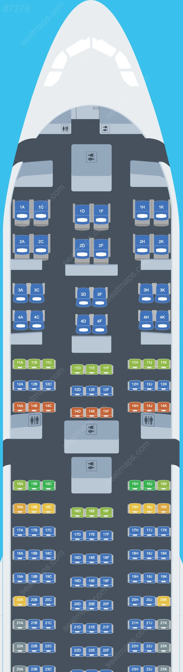 Схема салона Corsair International в самолете Airbus A330 A330-300 V.1