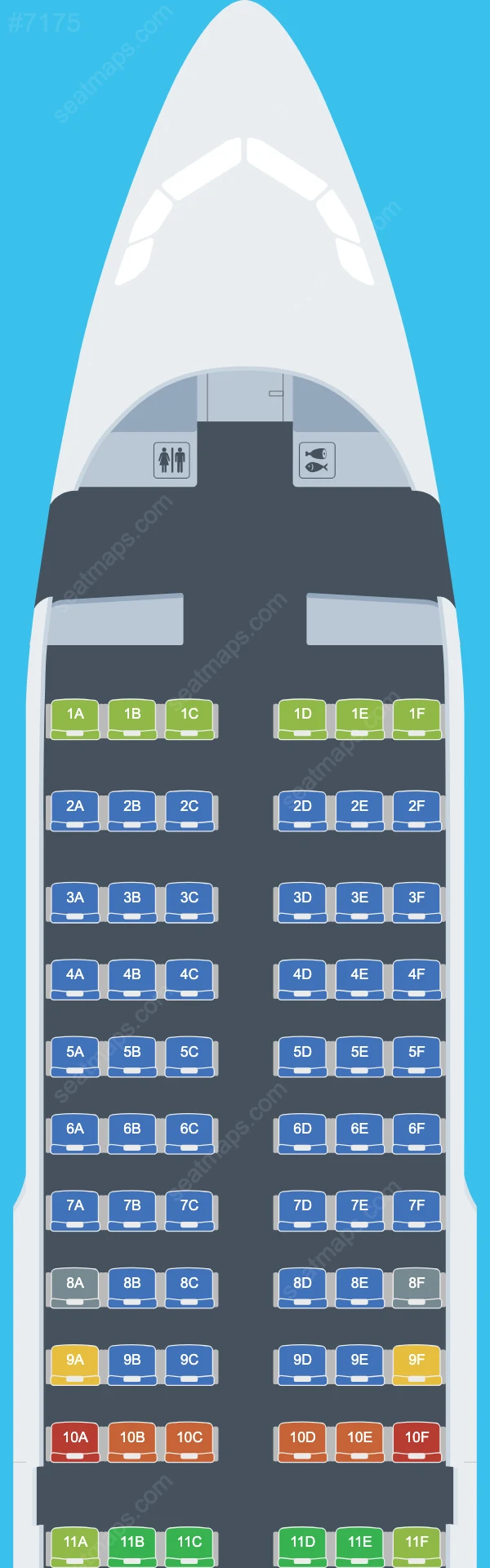West Air Airbus A319-100 seatmap mobile preview