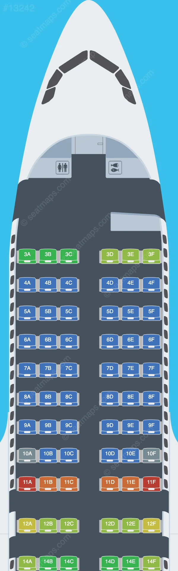 Global Crossing Airlines Airbus A319-100 seatmap preview