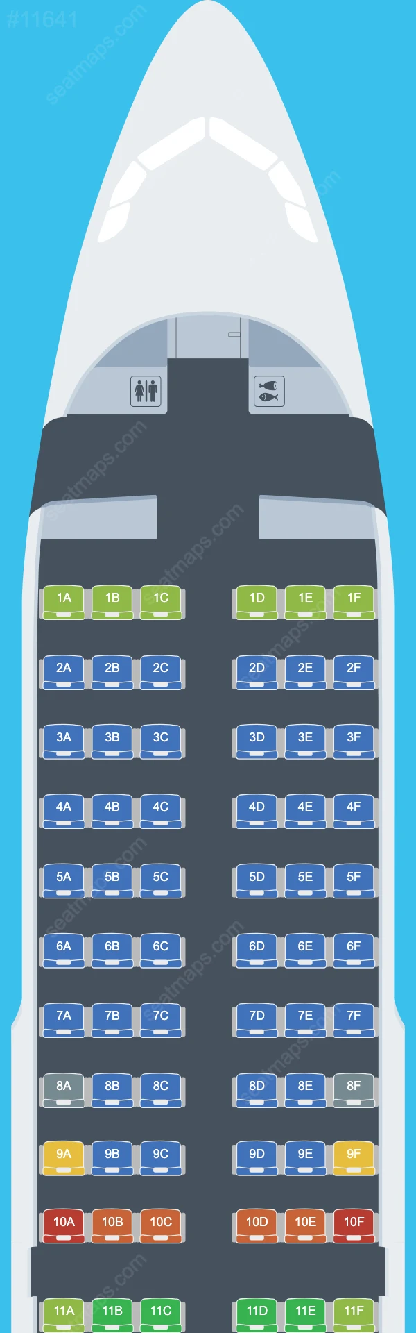 Plans des sièges de l'avion Airbus A319 de HiSky Europe A319-100