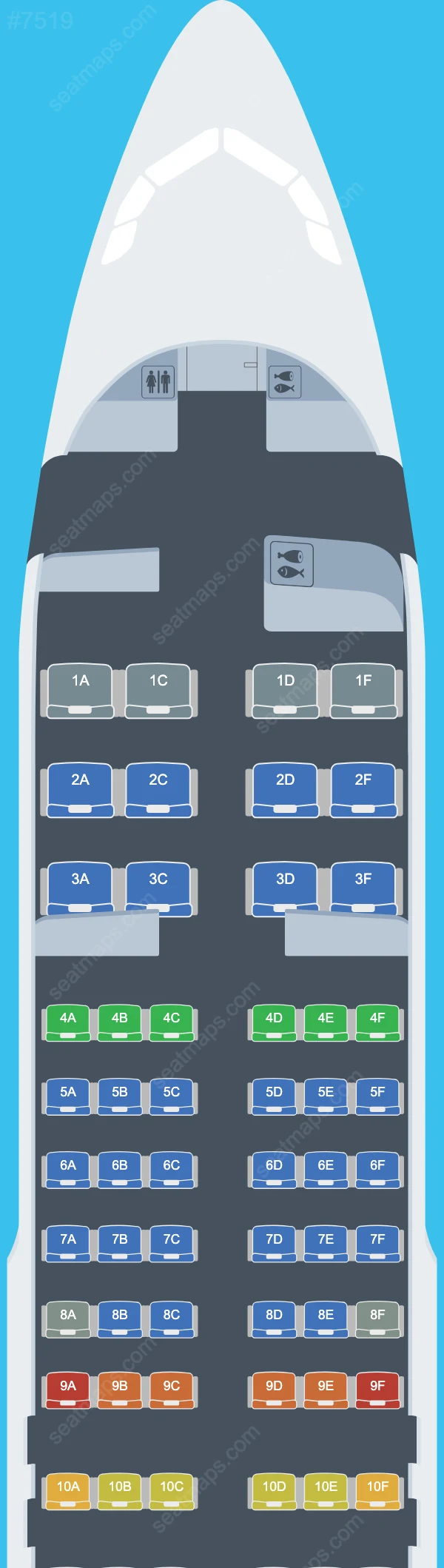 Схема салона PAL Express в самолете Airbus A320 A320-200 V.3