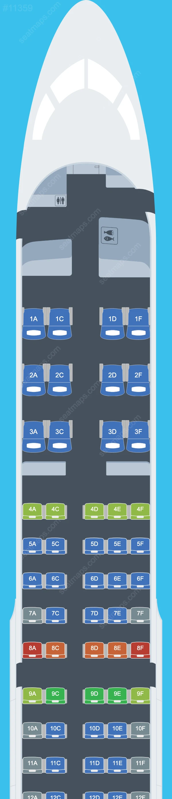 Plans des sièges de l'avion Airbus A220-300 de Cyprus Airways A220-300