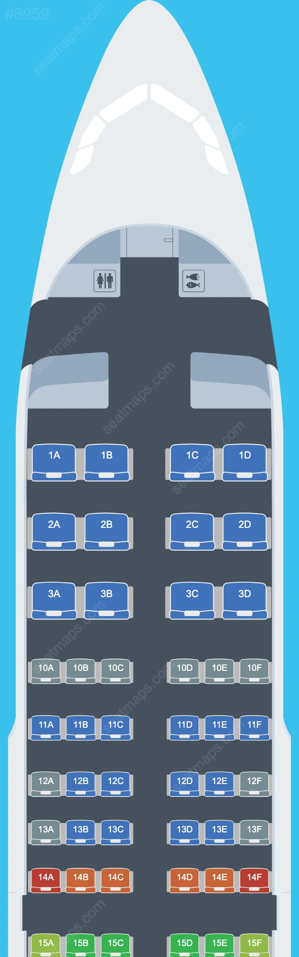 Схема салона Delta в самолете Airbus A319 A319-100 V.1