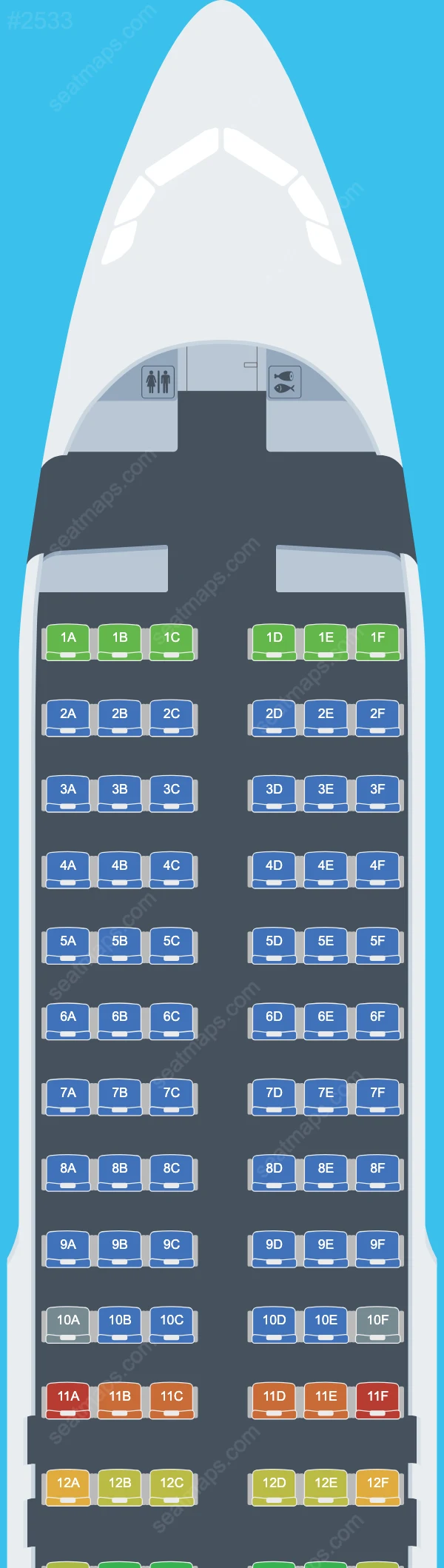 Схема салона Aura Airlines в самолете Airbus A320 A320-200
