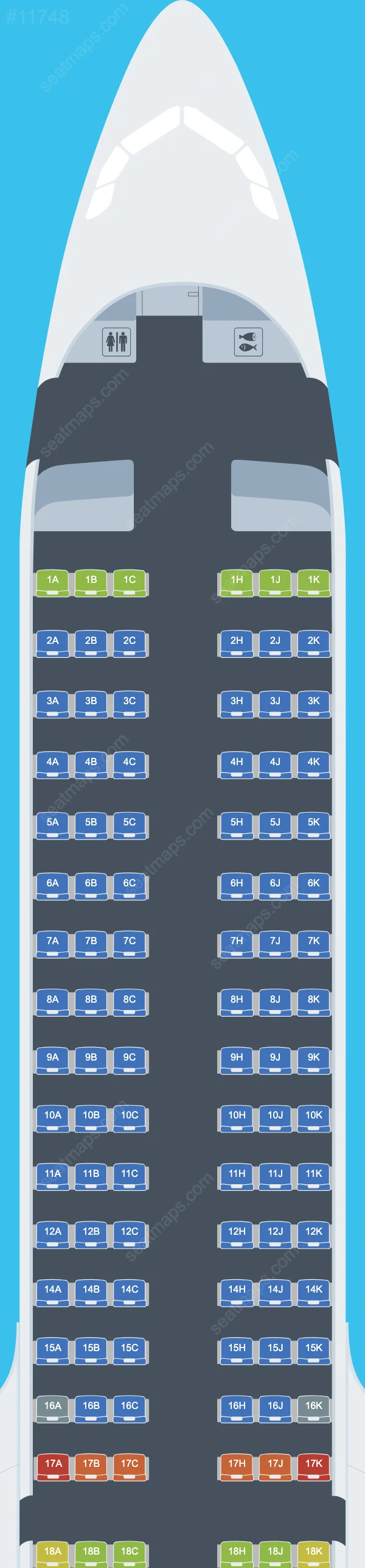 Plans des sièges de l'avion Airbus A321neo de KLM A321neo