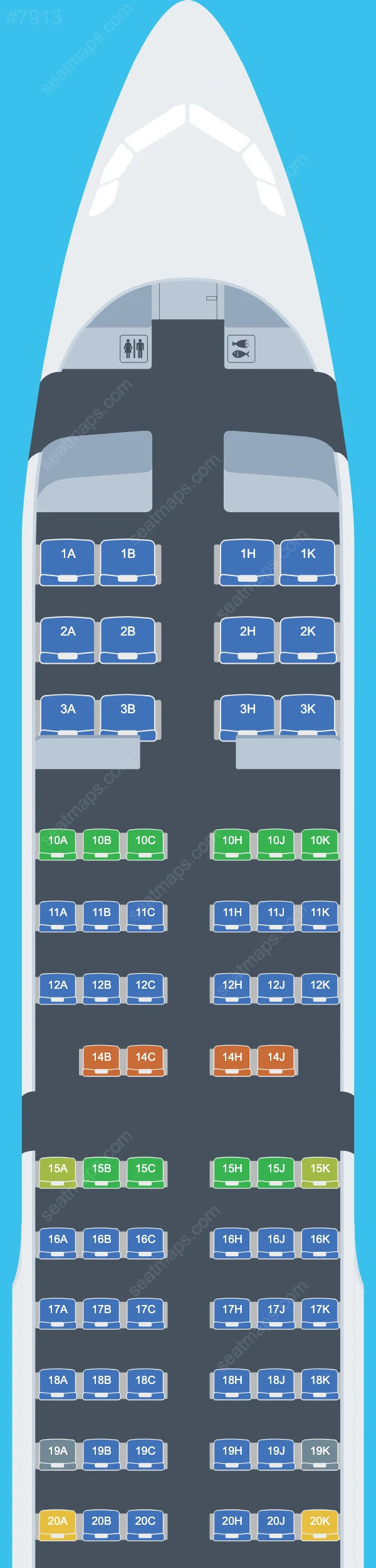 Схема салона Air Seoul в самолете Airbus A321 A321-200 V.4