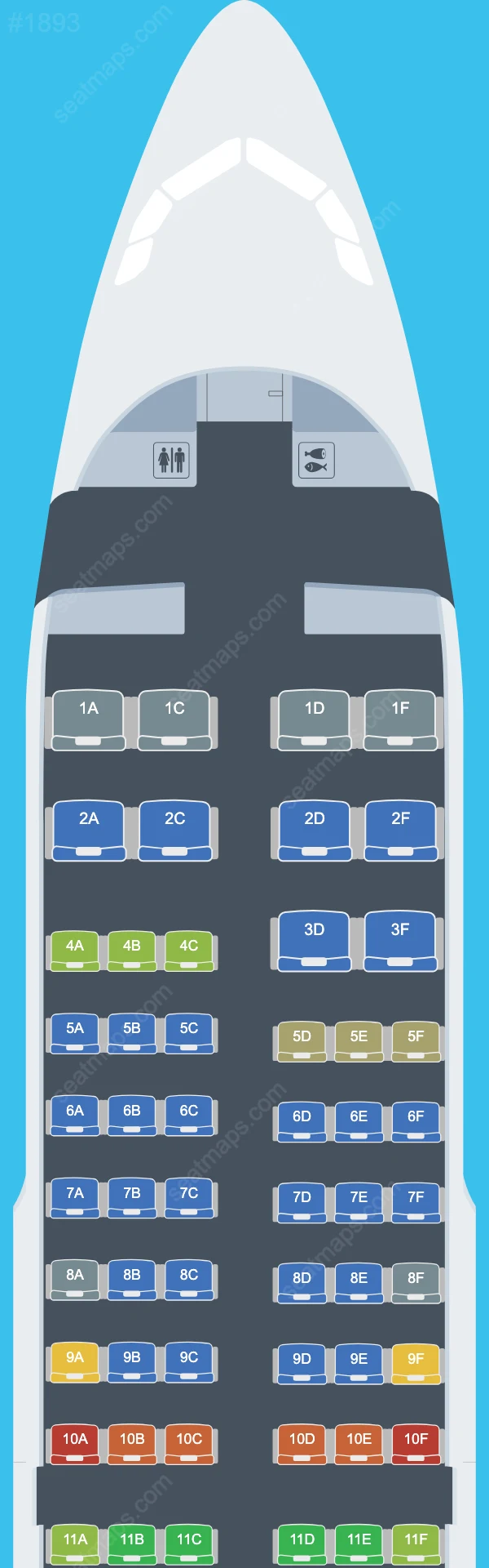 Spirit Airlines Airbus A319-100 seatmap mobile preview
