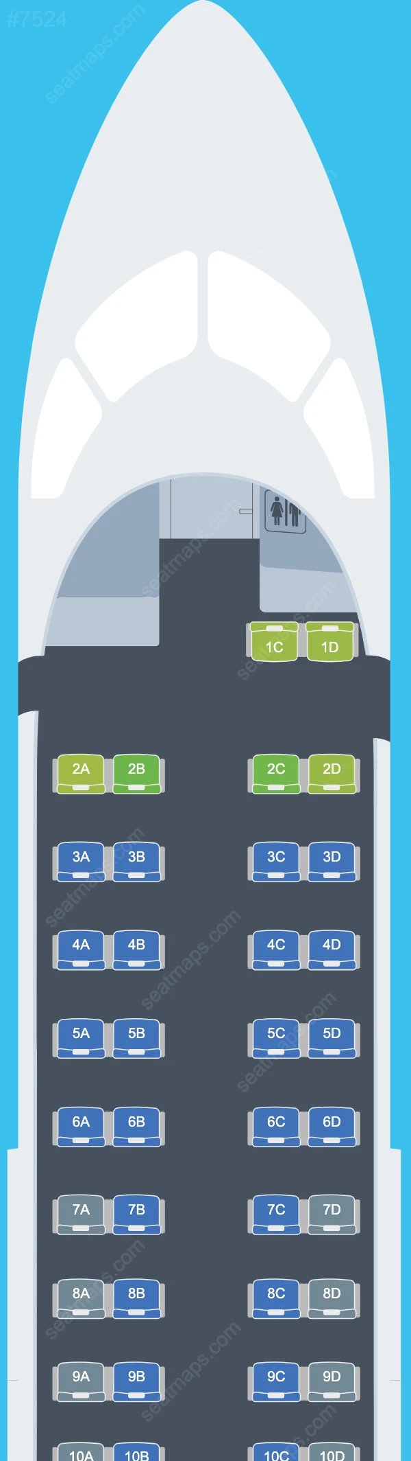 Схема салона PAL Express в самолете Bombardier Q300 Q300
