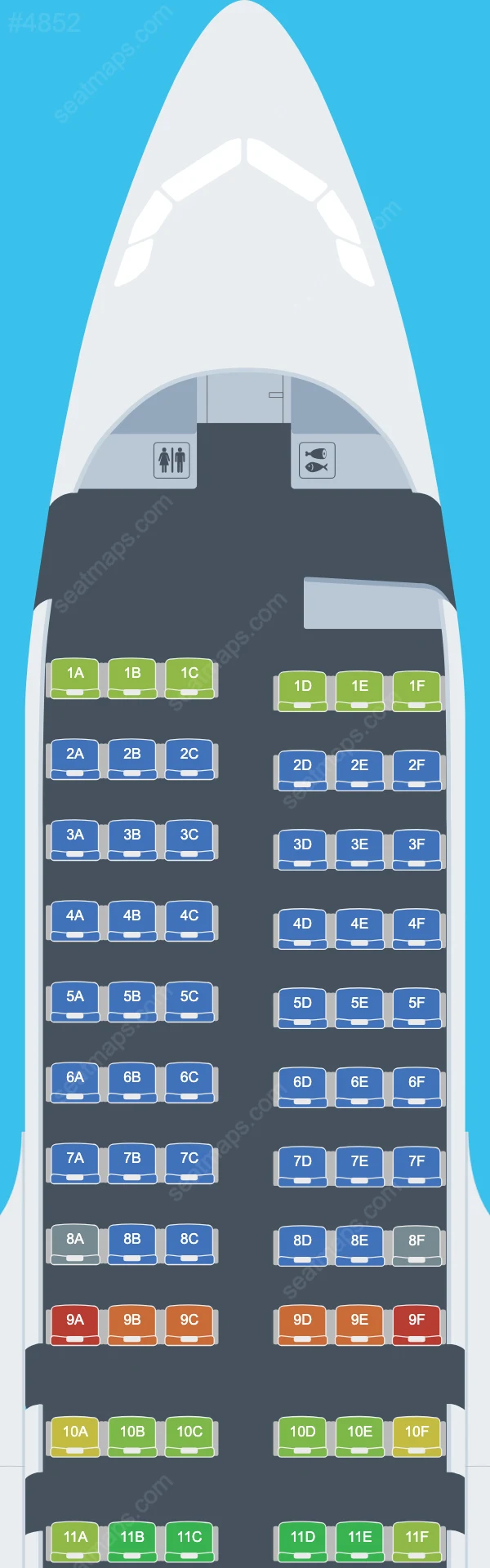Схема салона easyJet Switzerland в самолете Airbus A319 A319-100