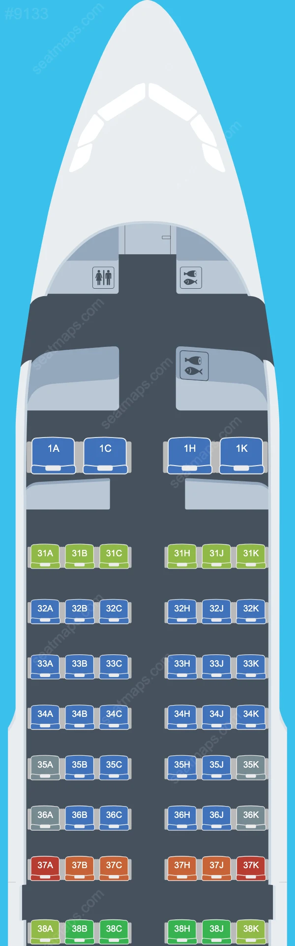 China Southern Airbus A319-100 V.2 seatmap mobile preview
