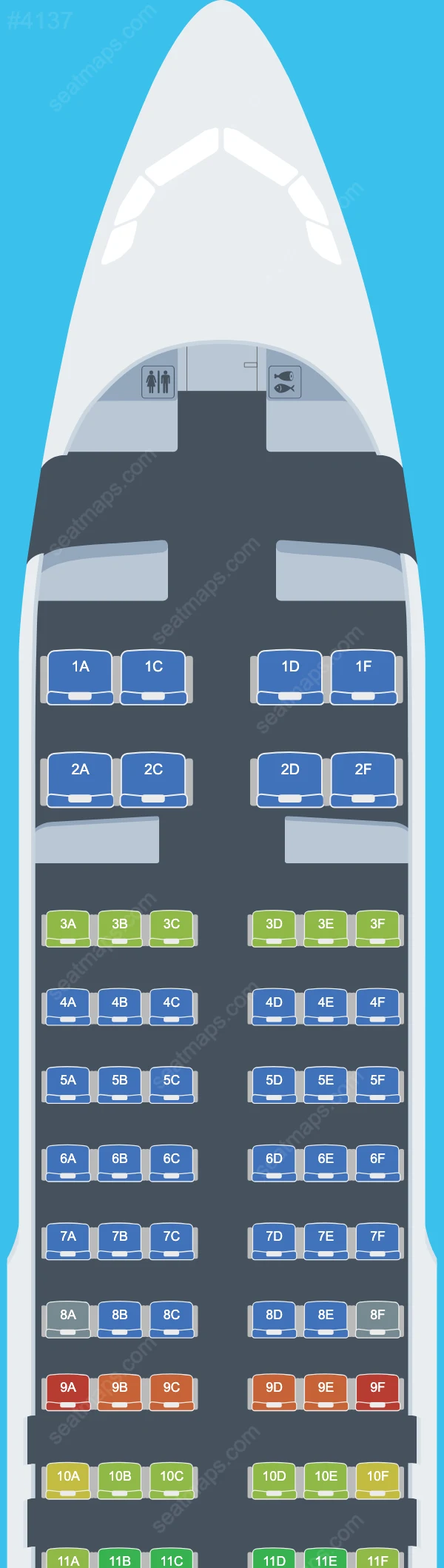 Tianjin Airlines Airbus A320-200 V.4 seatmap mobile preview