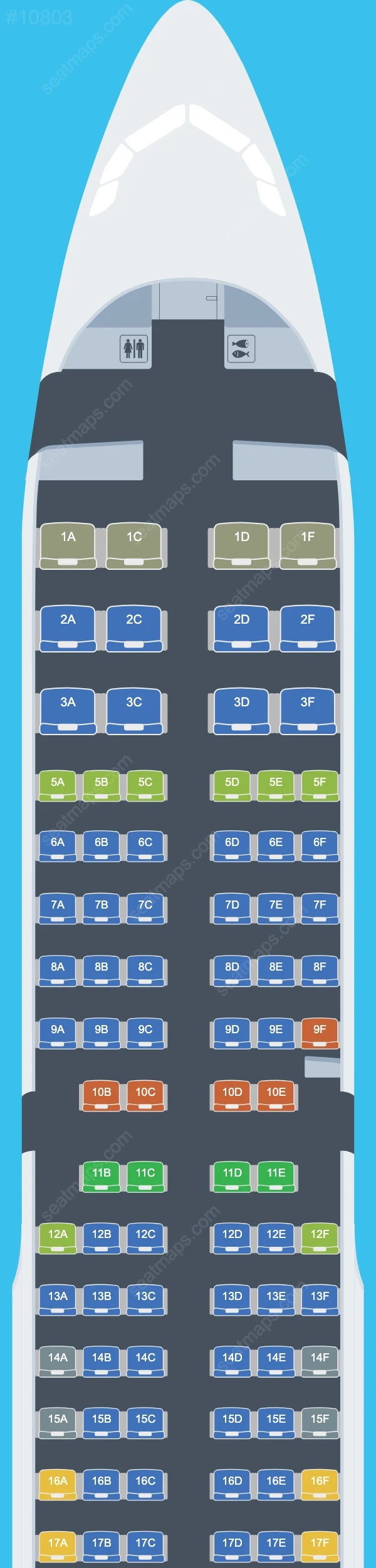 Схема салона Fly2Sky в самолете Airbus A321 A321-200