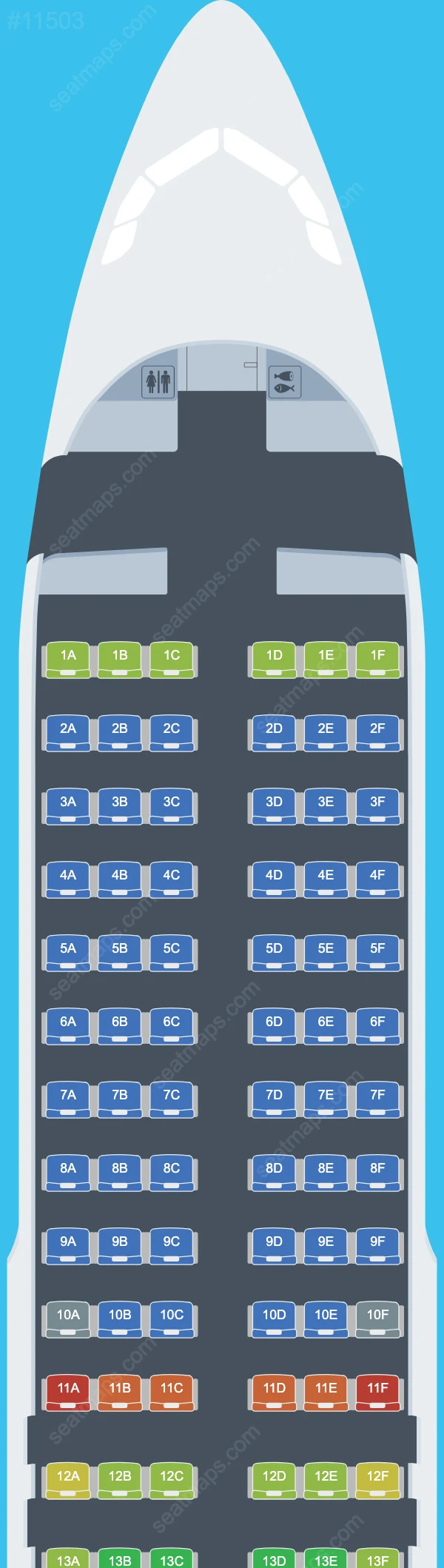 Plans des sièges de l'avion Airbus A320 de GlobalX A320-200 V.2