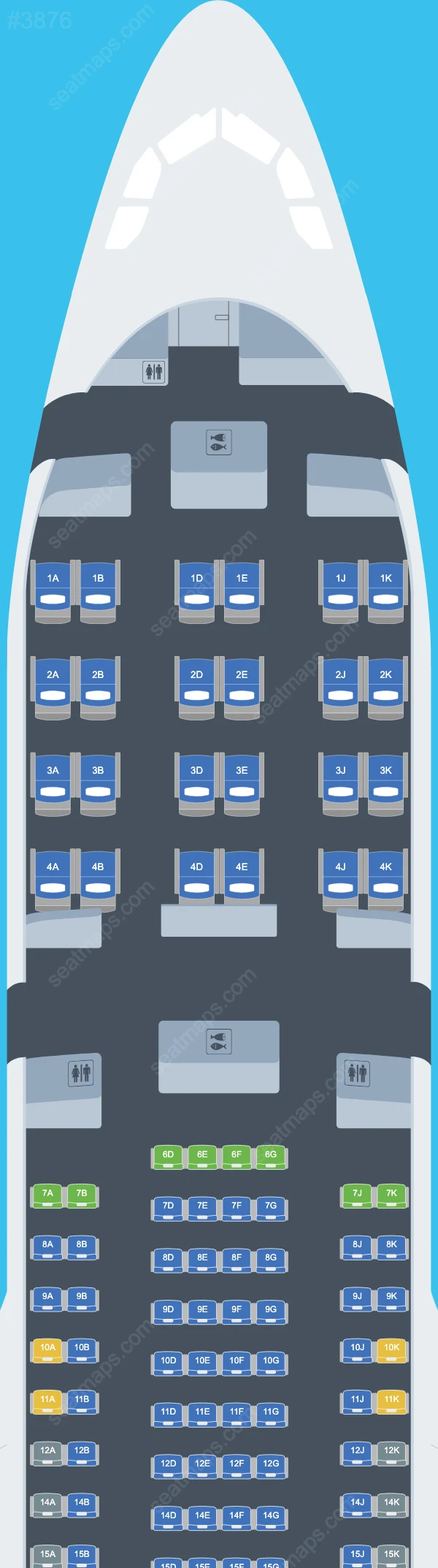 Схема салона Fiji Airways в самолете Airbus A330 A330-200