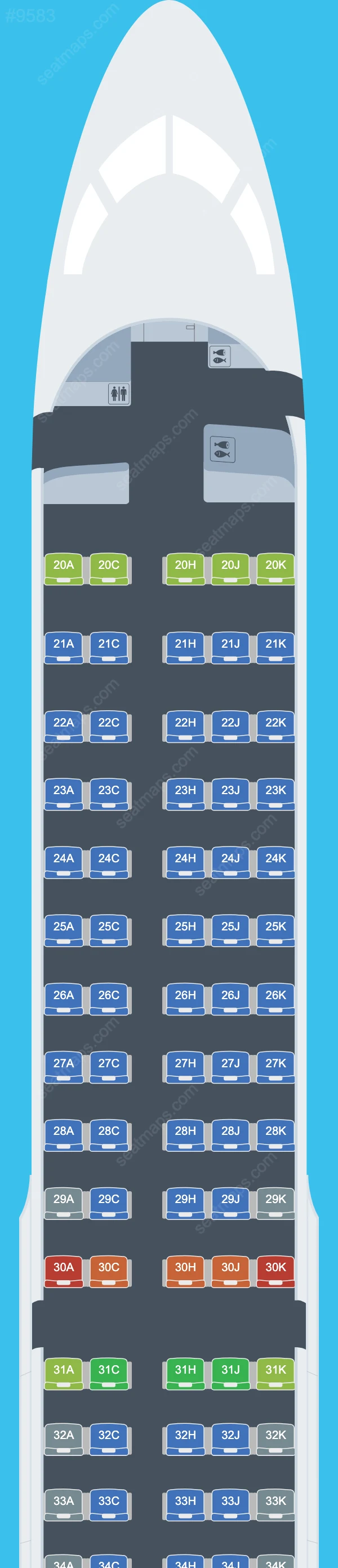 Схема салона Egyptair в самолете Airbus A220 A220-300