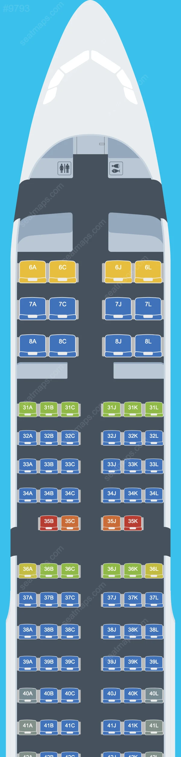 Схема салона Shanghai Airlines в самолете Airbus A321 A321-200