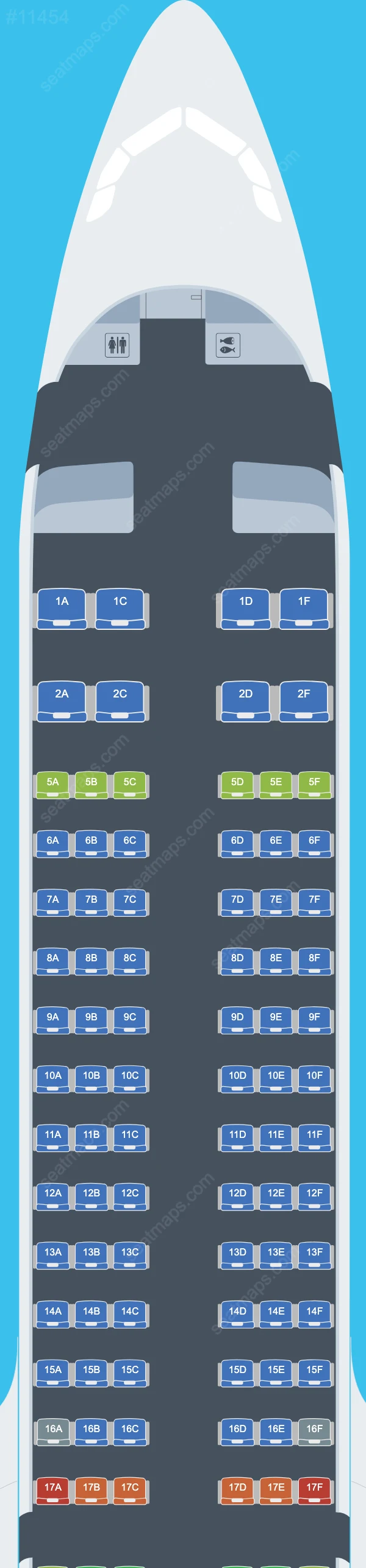 Plans des sièges de l'avion Airbus A321neo de HiSky Europe A321neo