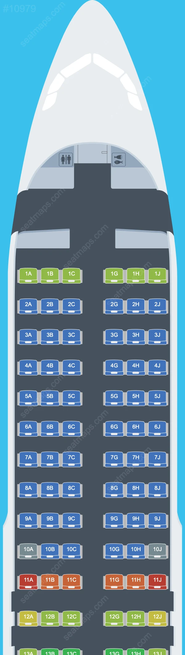 Схема салона Royal Jordanian в самолете Airbus A320 A320-200 V.2
