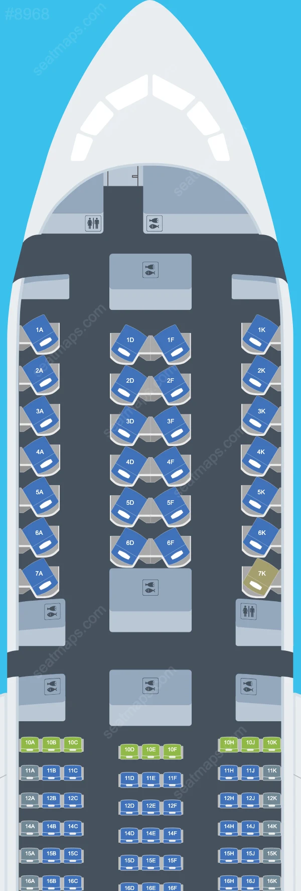 Схема салона Royal Air Maroc в самолете Boeing 787 787-9