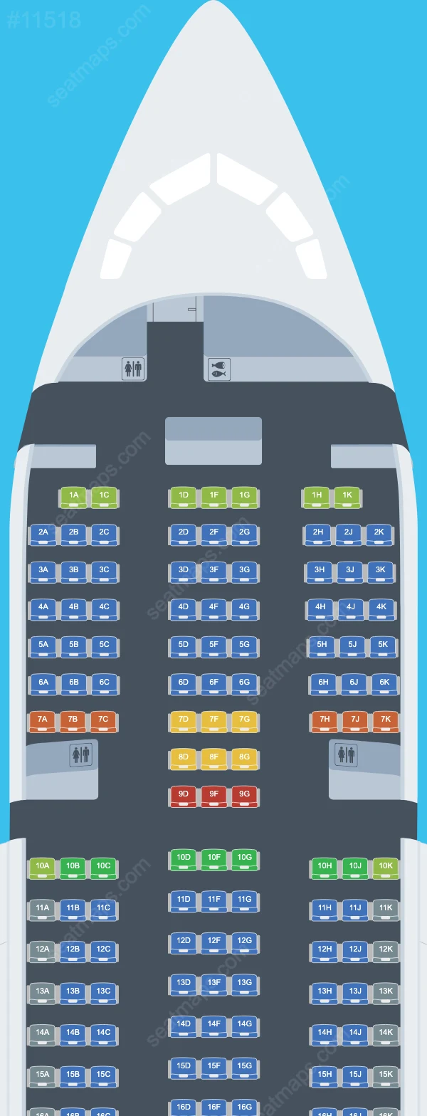 Plans des sièges de l'avion Boeing 787-8 de Air Japan 787-8