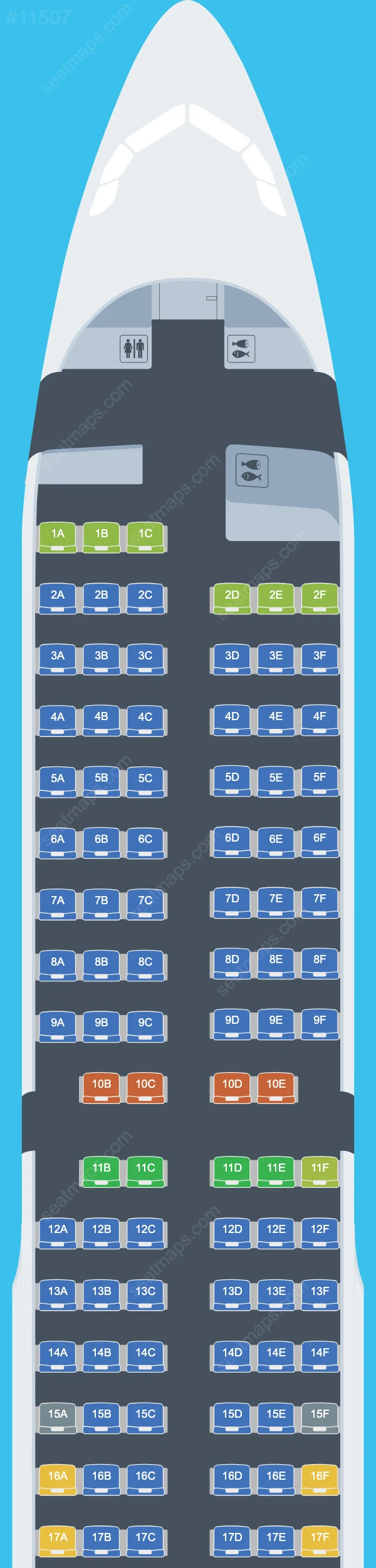 Plans des sièges de l'avion Airbus A321 de GlobalX A321-200 V.1