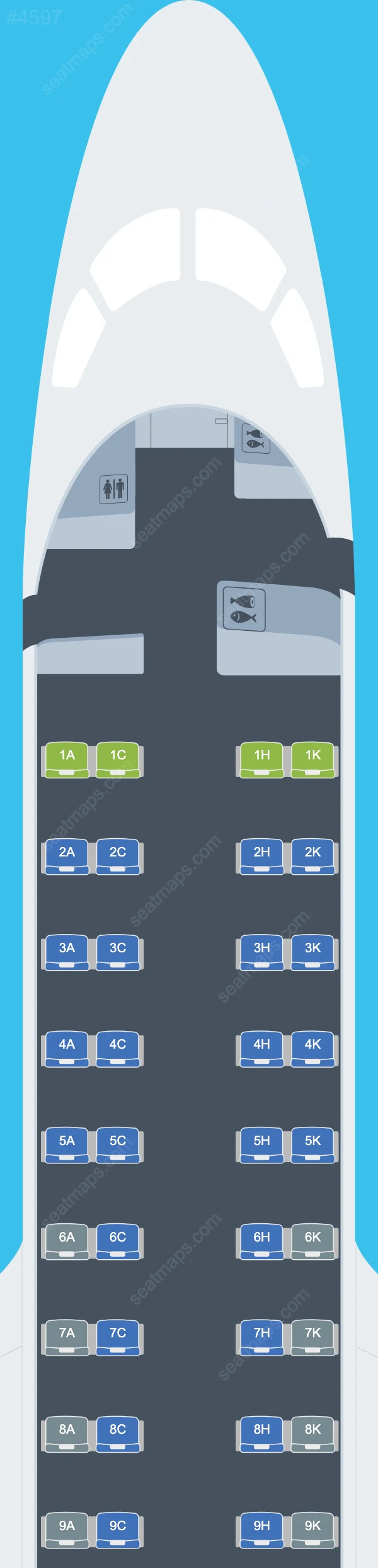 Схема салона J-Air в самолете Embraer E170 E170