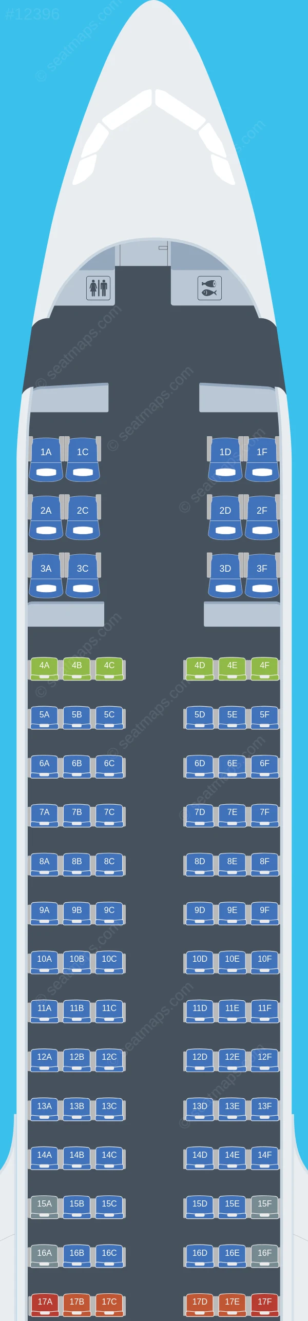 Seat map of IndiGo Airbus A321neo aircraft