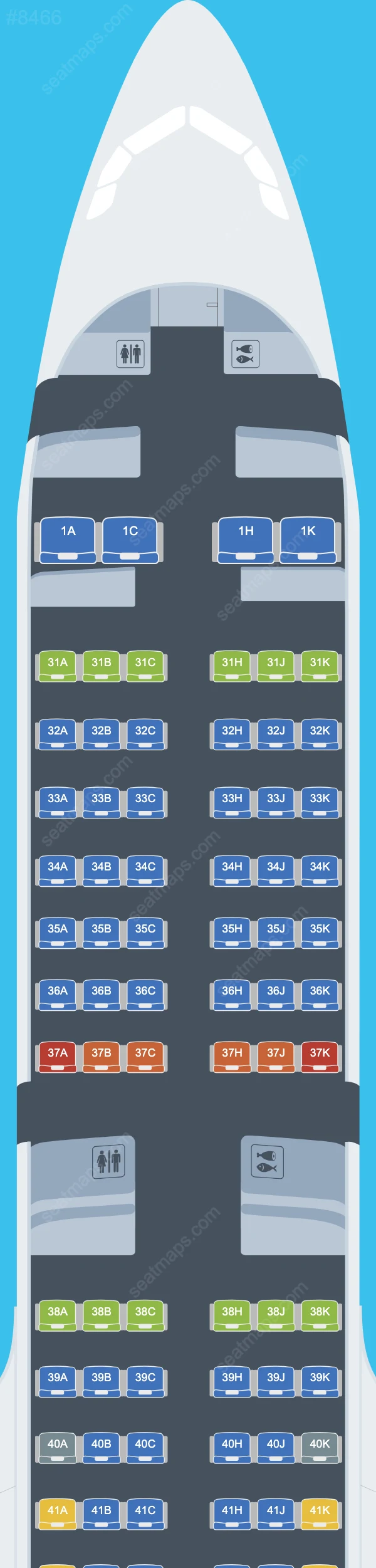 Схема салона China Southern в самолете Airbus A321 A321-200neo V.2